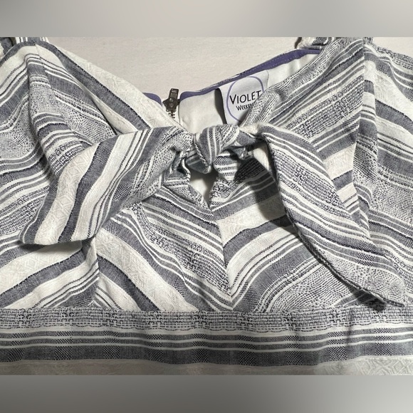 Violet Weekend Navy/Cream Stripe Cropped Jumpsuit Size 4 NEW Retro Wide Leg - Picture 9 of 13